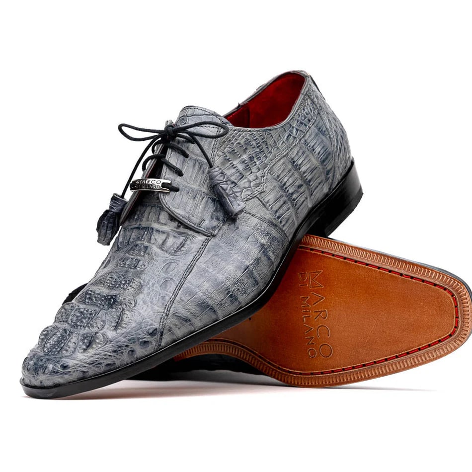 Marco Di Milano Tulum Men's Shoes Gray Exotic Crocodile Derby Oxfords - 8.5