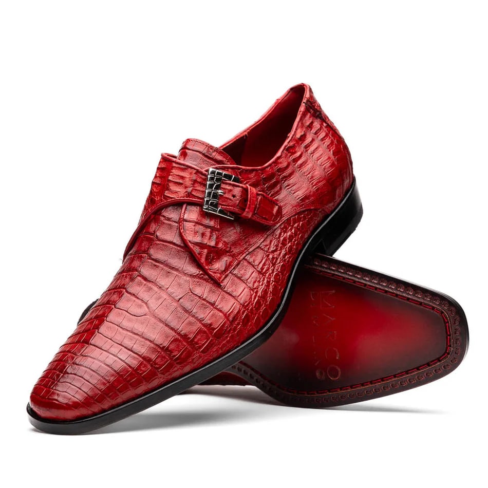 Marco Di Milano Rovigo Men' Shoes Red Genuine Caiman Crocodile Dress Single Monk-strap Loafers - 6