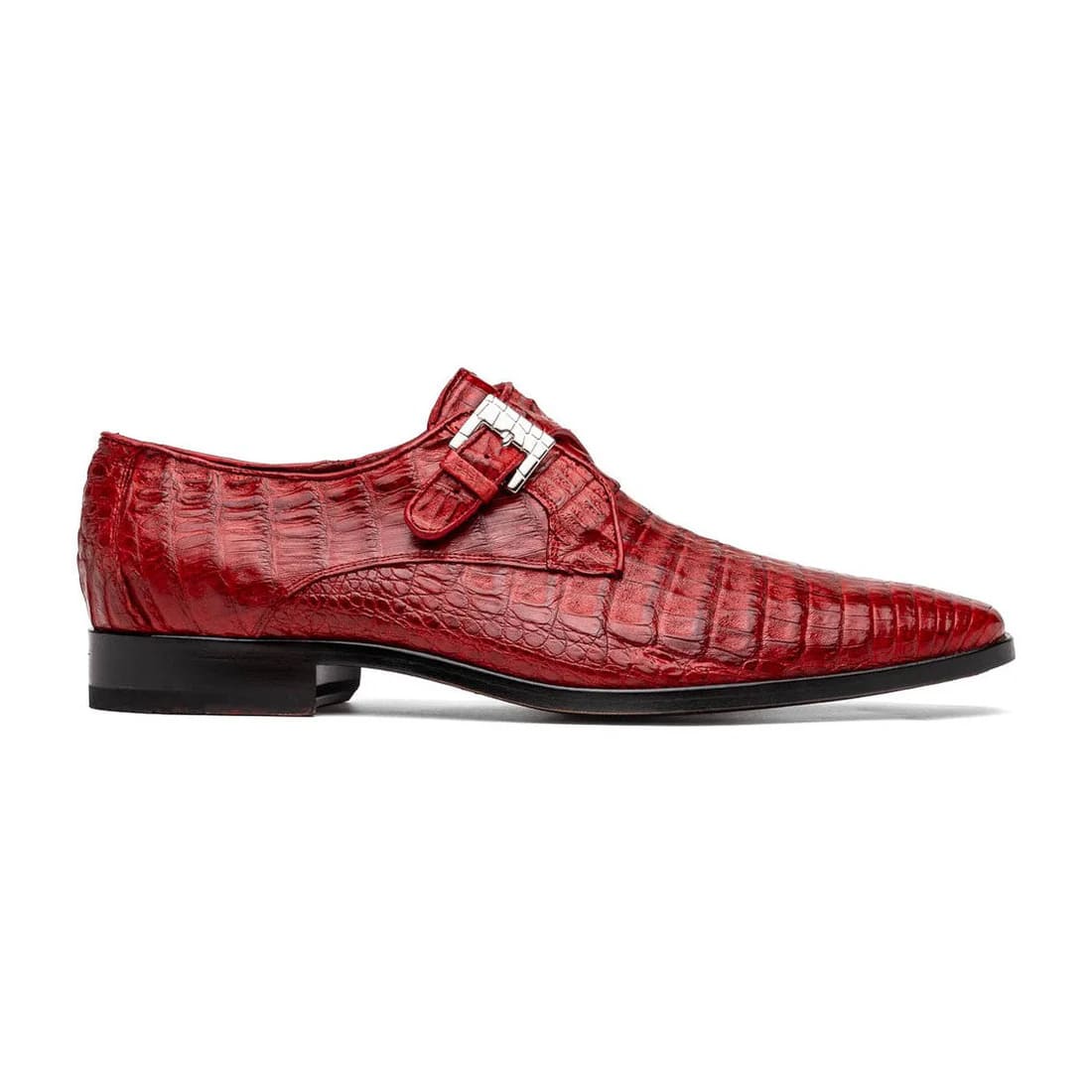 Marco Di Milano Rovigo Men' Shoes Red Genuine Caiman Crocodile Dress Single Monk-strap Loafers - 8