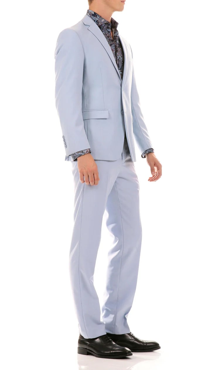 Oslo Sky Blue Slim Fit Notch Lapel 2 Piece Suit - 38 Short Jacket+32 Waist Adjustable 28to34)(Height: 5 4 to5 7 )(Neck  15-16.5)S-M)