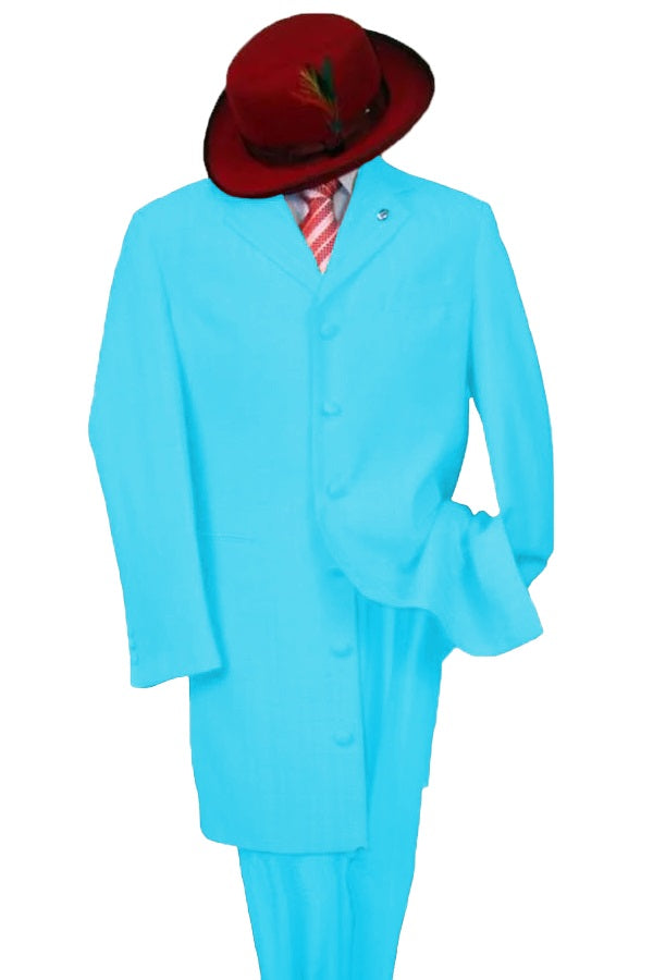"Sky Blue Classic Long Zoot Suit for Men - 2PC Fashion Set" - 50 Long