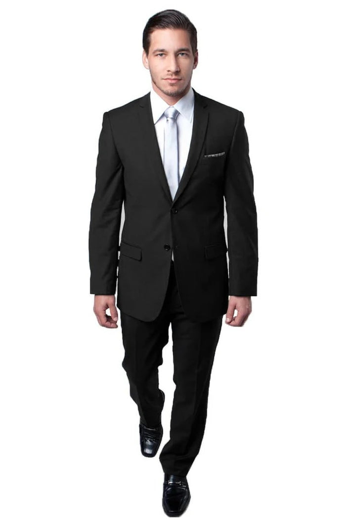 Cheap Priced Suit- Men's Basic 2 Button Slim Fit Wedding  Black Suit