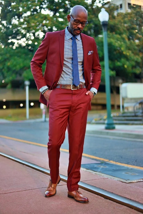 Cheap Priced Suit - Men's Basic 2 Button Slim Fit Wedding Burgundy Suit