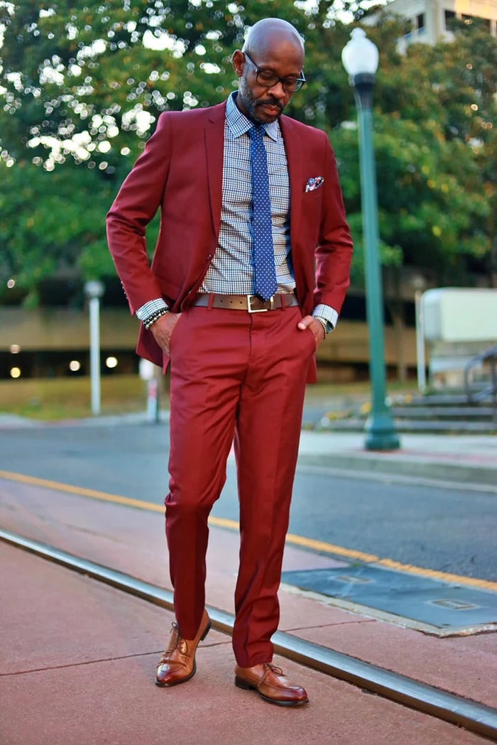 Cheap Priced Suit - Men's Basic 2 Button Slim Fit Wedding Burgundy Suit