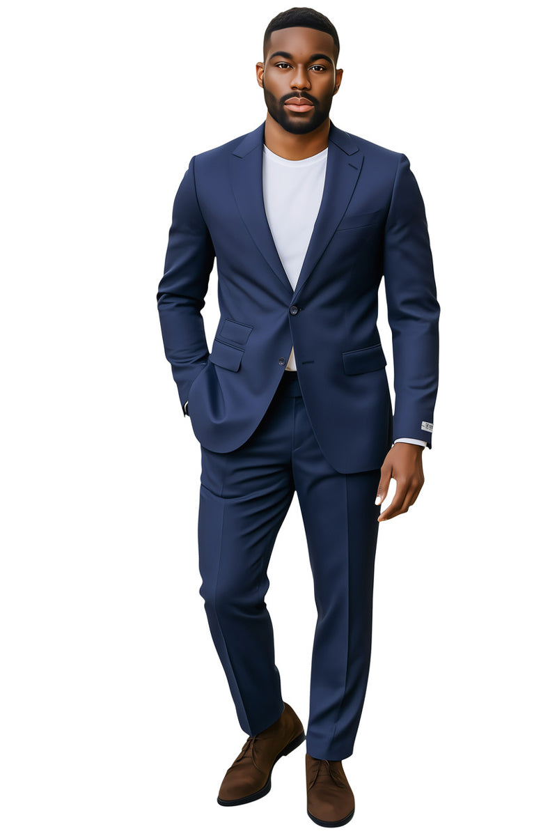 Men's Stacy Adams Basic Slim Fit Wedding & Business Suit in Navy Blue - 36 Short