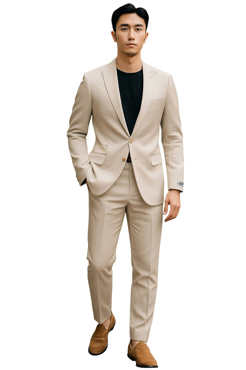 Men's Stacy Adams Basic Slim Fit Wedding & Business Suit in Tan - 36 Short