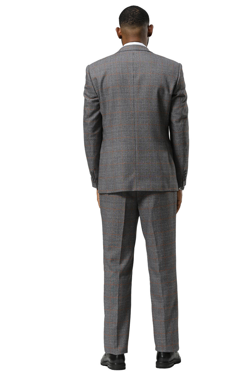 Men's Stacy Adams One Button Peak Lapel Suit With Double Breasted Vest in Grey Glen Plaid - 34 Short