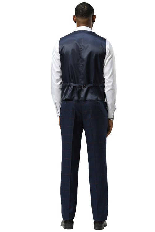 Men's Stacy Adams One Button Peak Lapel Suit With Double Breasted Vest in Navy Glen Plaid