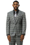 Men's Stacy Adams One Button Vested Peak Lapel Suit in Grey Glen Plaid