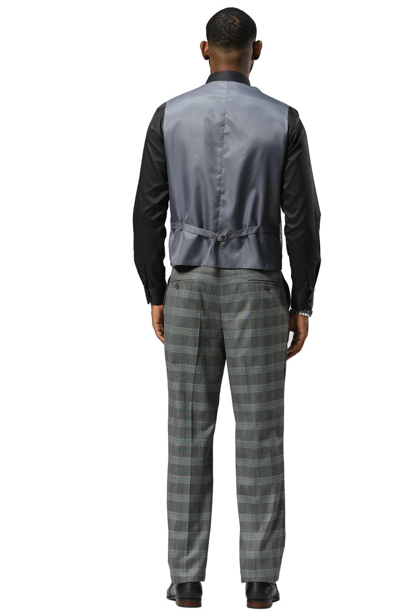 Men's Stacy Adams One Button Vested Peak Lapel Suit in Grey Glen Plaid - 34 Short
