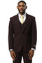 Men's Stacy Adams One Button Peak Lapel Vested Sharkskin Suit in Burgundy