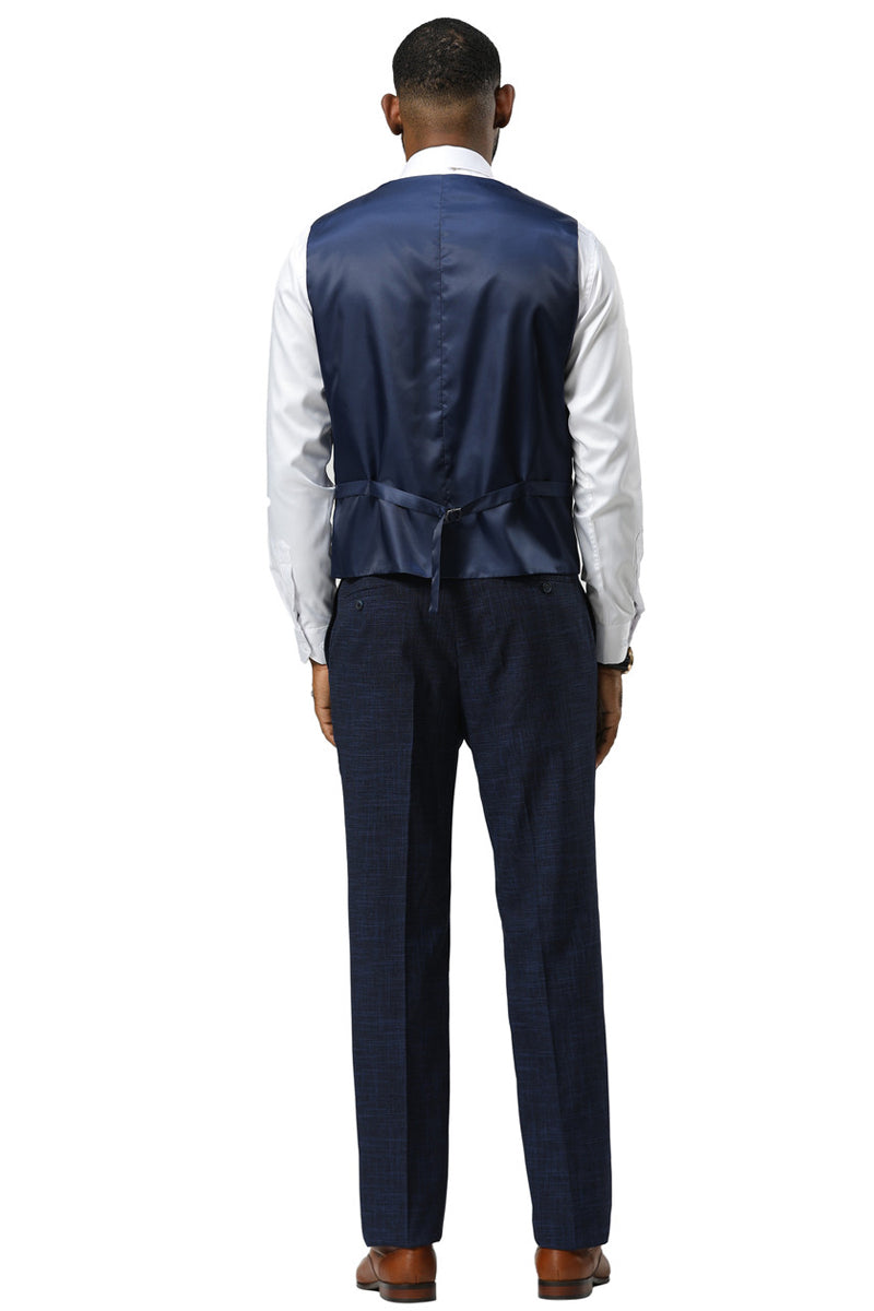 Men's Stacy Adams One Button Peak Lapel Vested Sharkskin Suit in Navy - 34 Short