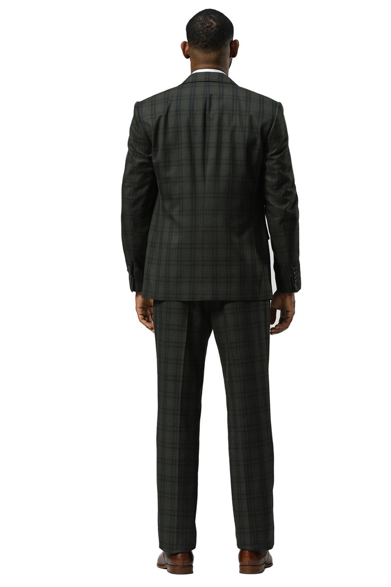 Men's Stacy Adams Modern Fit Vested Suit in Dark Hunter Green Double Windowpane Plaid - 34 Short