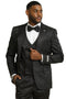 Men's Stacy Adams Shiny Brocade Wedding & Prom Tuxedo with Double Breasted Vest in Black