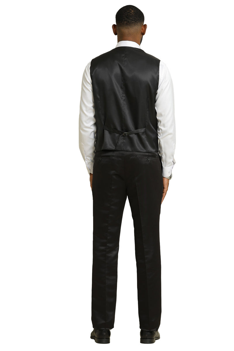 Men's Stacy Adams Shiny Brocade Wedding & Prom Tuxedo with Double Breasted Vest in Black - 34 Short