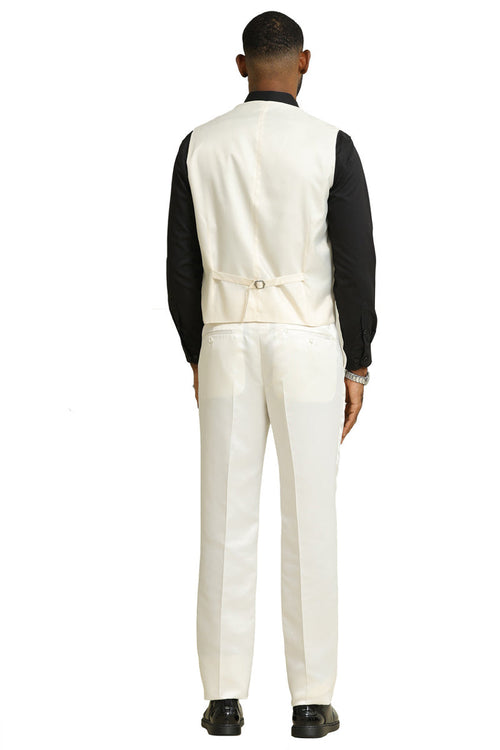 Men's Stacy Adams Shiny Brocade Wedding & Prom Tuxedo with Double Breasted Vest in Ivory