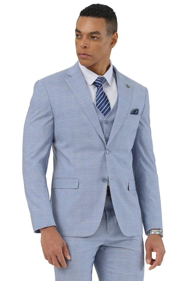 Mens Easter Suit - Jacket and Pants in Summer Color Light Blue Glen Plaid Modern Fit Light Weight - 34 Short or Extra Small