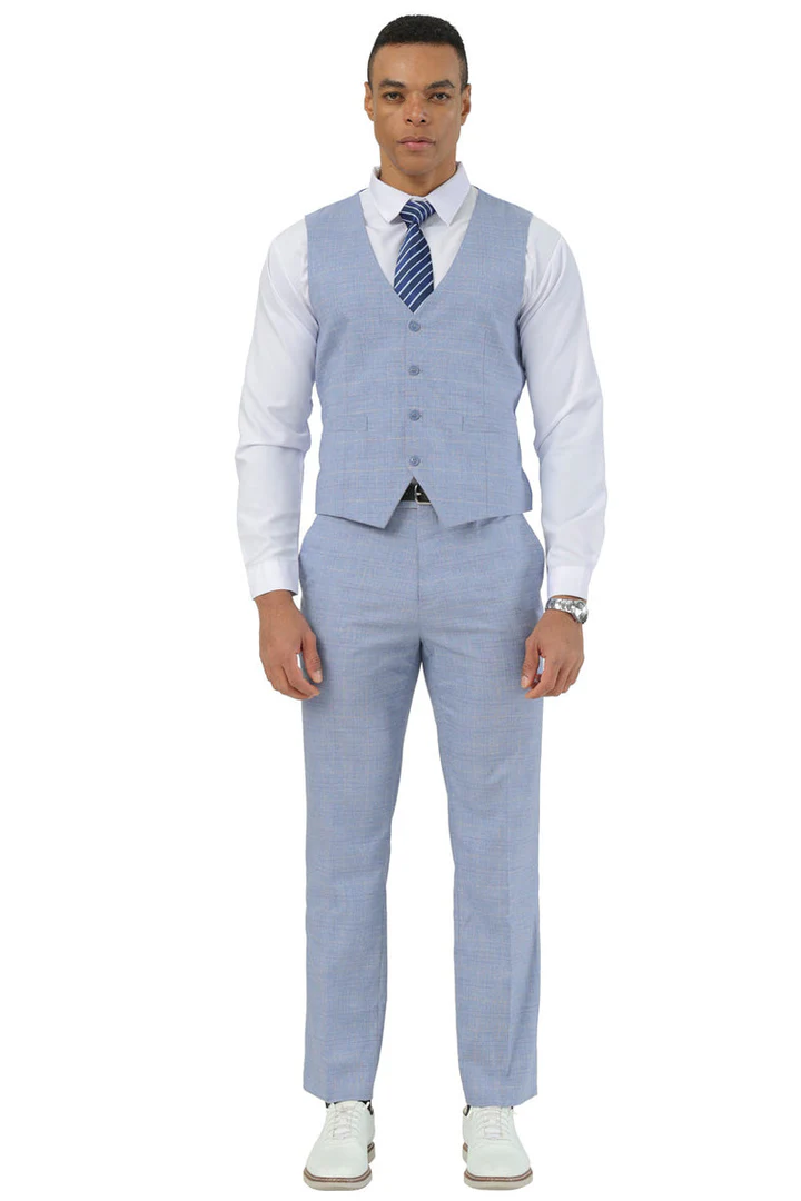 Mens Easter Suit - Jacket and Pants in Summer Color Light Blue Glen Plaid Modern Fit Light Weight - 34 Short or Extra Small
