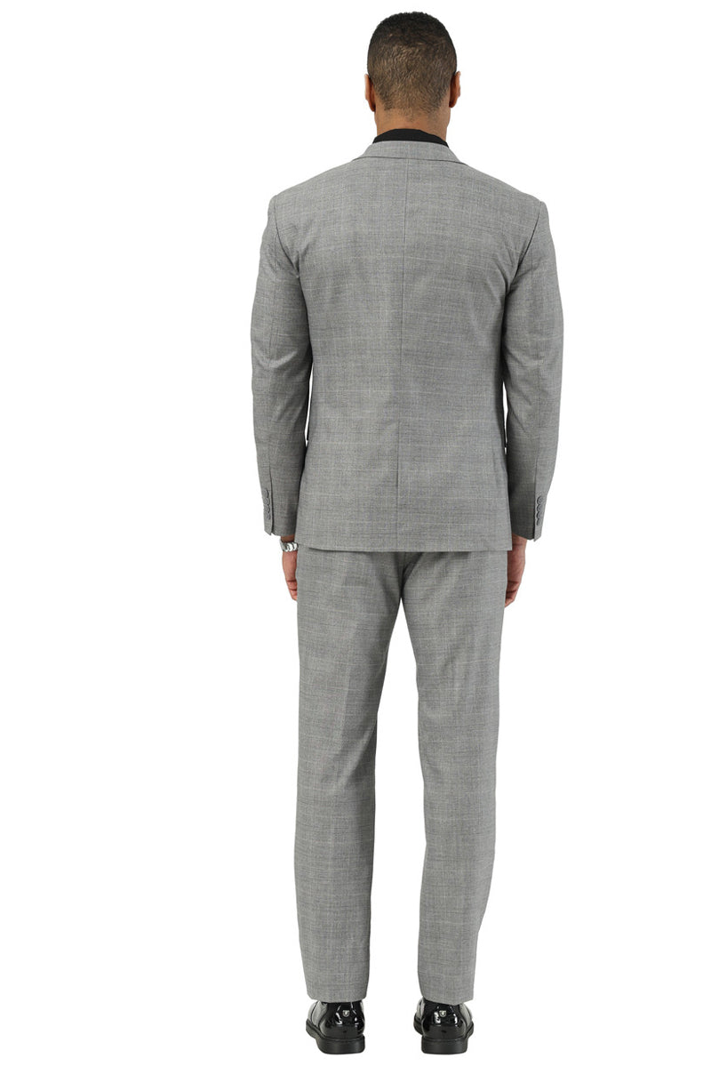 Men's Stacy Adams Two Button Vested Summer Suit in Light Grey Glen Plaid - 34 Short