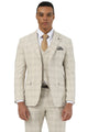 Men's Designer Stacy Adams Vested Glen Plaid Suit in Beige