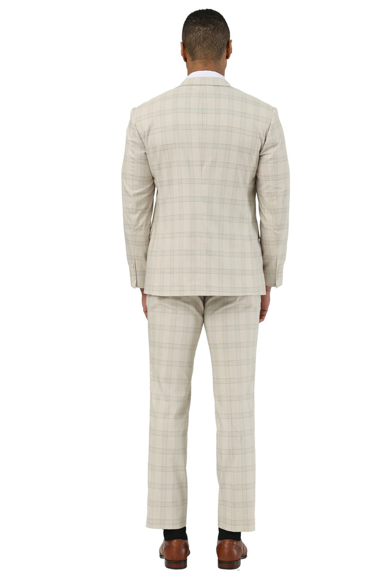 Men's Designer Stacy Adams Vested Glen Plaid Suit in Beige - 34 Regular