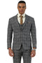 Men's Designer Stacy Adams Vested Glen Plaid Suit in Charcoal & Brown