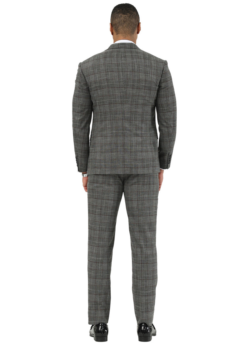 Men's Stacy Adams Two Button Wide Notch Lapel Vested Suit in Black Glen Plaid - 34 Short