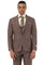 Men's Stacy Adams One Button Peak Lapel Vested Suit in Brown Sharkskin Windowpane