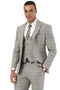 Men's Stacy Adams Two Button Peak Lapel Suit with Scoop Vest in Kahki Glen Plaid