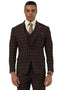 Men's Stacy Adams One Button Vested Peak Lapel Suit in Brown Plaid