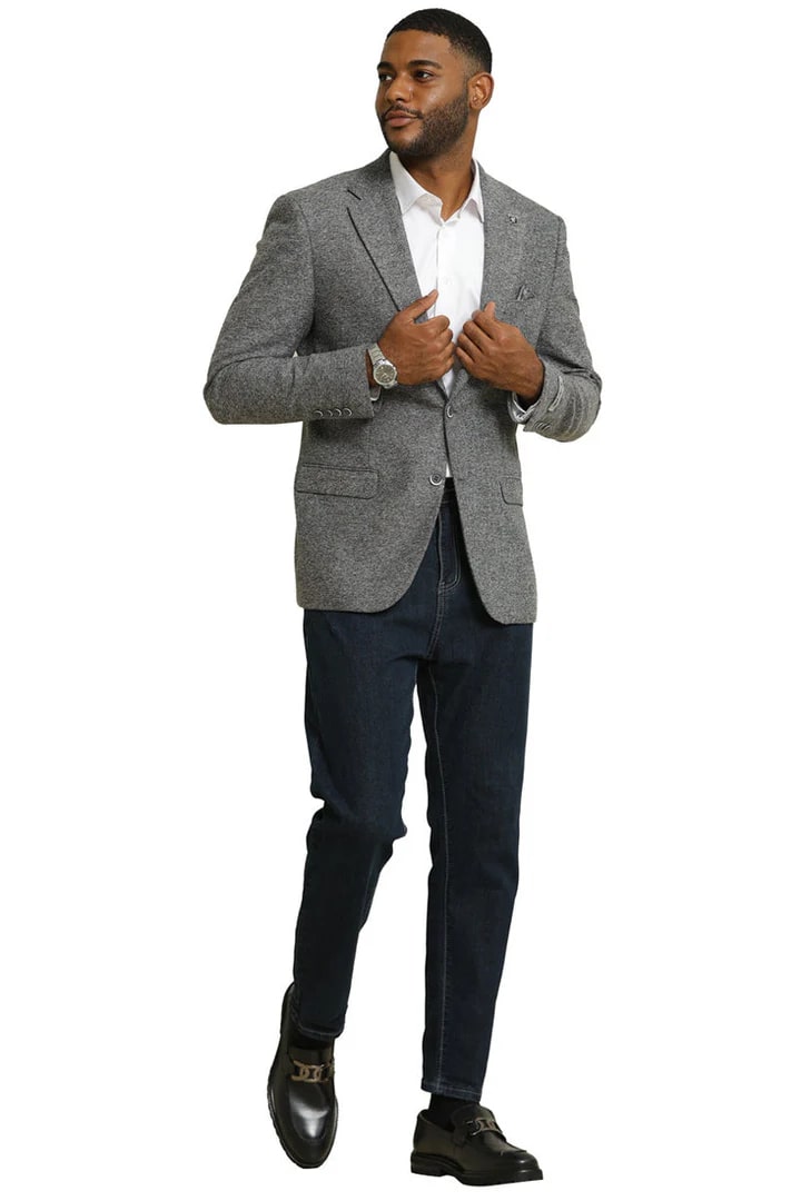 Men's Stacy Adams Vintage Professors Tweed Blazers in Grey - 36 Short