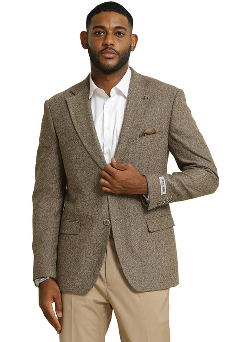 Men's Stacy Adams Vintage Professors Tweed Blazer in Tan - 38 Regular