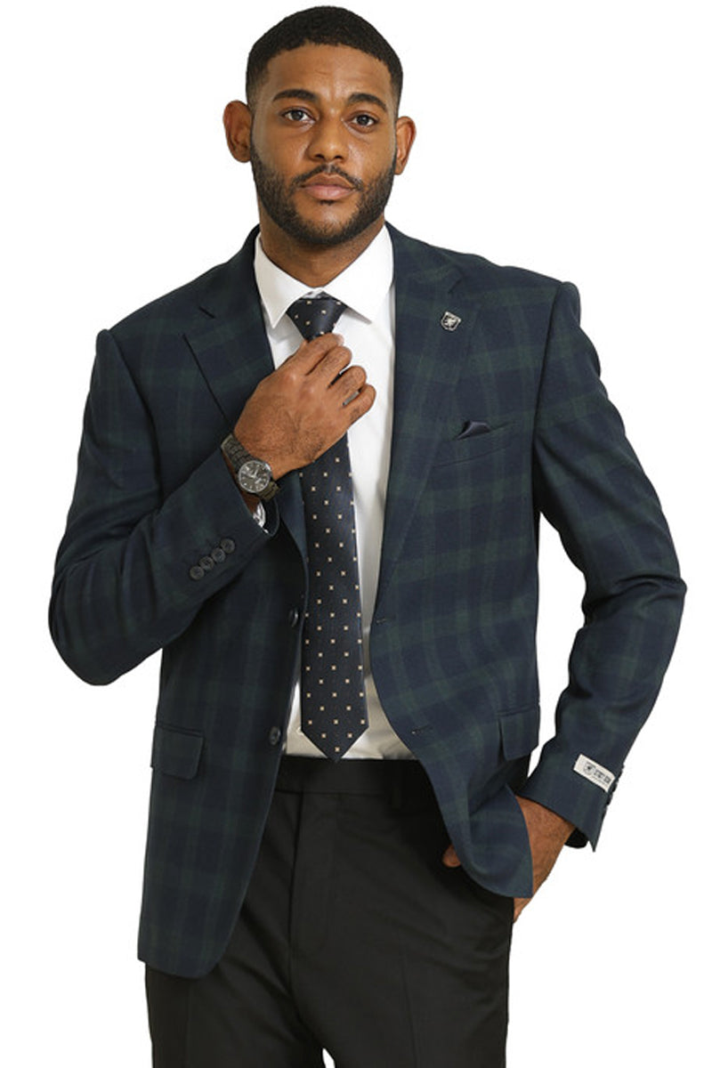 Men's Stacy Adams Modern Fit Business Sport Coat Blazer in Dark Green Plaid - 34 Short