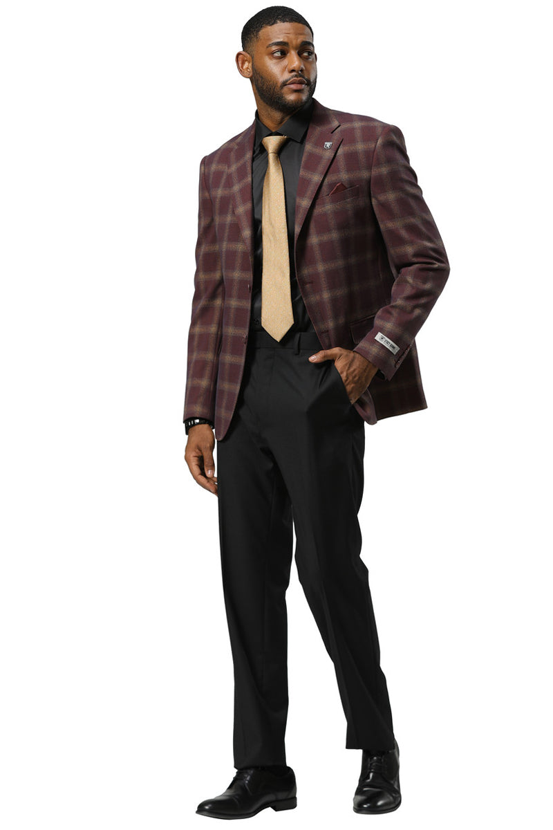 Men's Stacy Adams Modern Fit Business Sport Coat Blazer in Burgundy Plaid - 34 Short