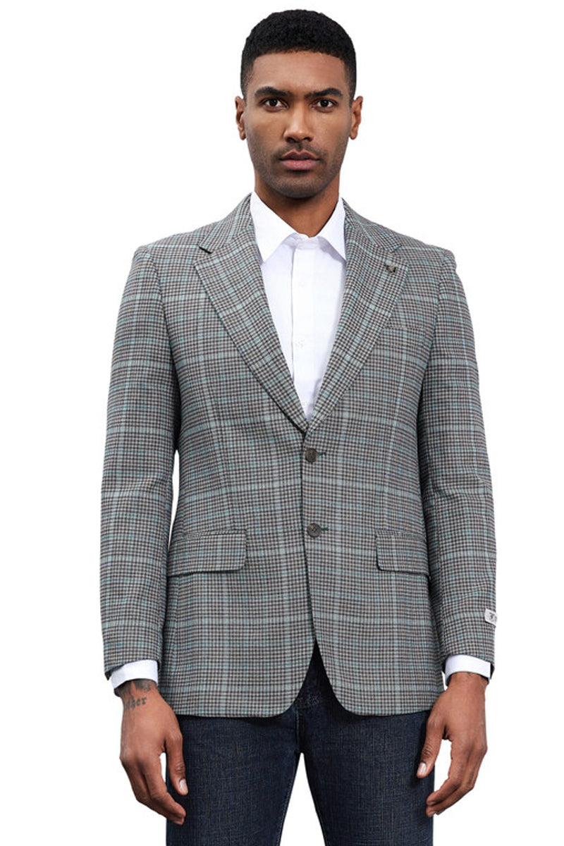 Men's Stacy Adams Modern Fit Business Sport Coat Blazer in Grey Plaid - 34 Short