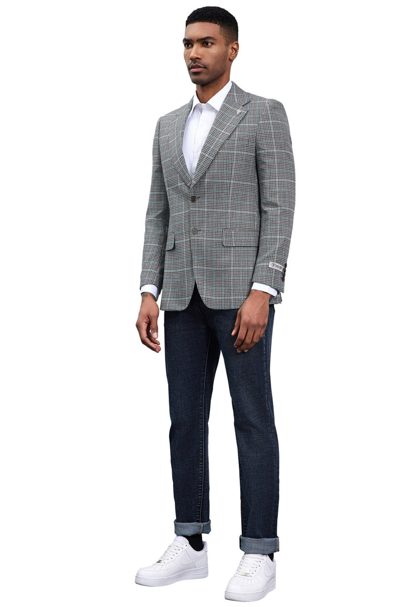Men's Stacy Adams Modern Fit Business Sport Coat Blazer in Grey Plaid - 34 Short