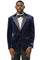 Men's Stacy Adams Velvet Wedding & Prom Tuxedo Jacket With Rhinestone Adorned Lapel in Navy
