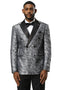 Men's Stacy Adams Double Breasted Wedding & Prom Tuxedo Jacket in Textured Shiny Silver Sharkskin