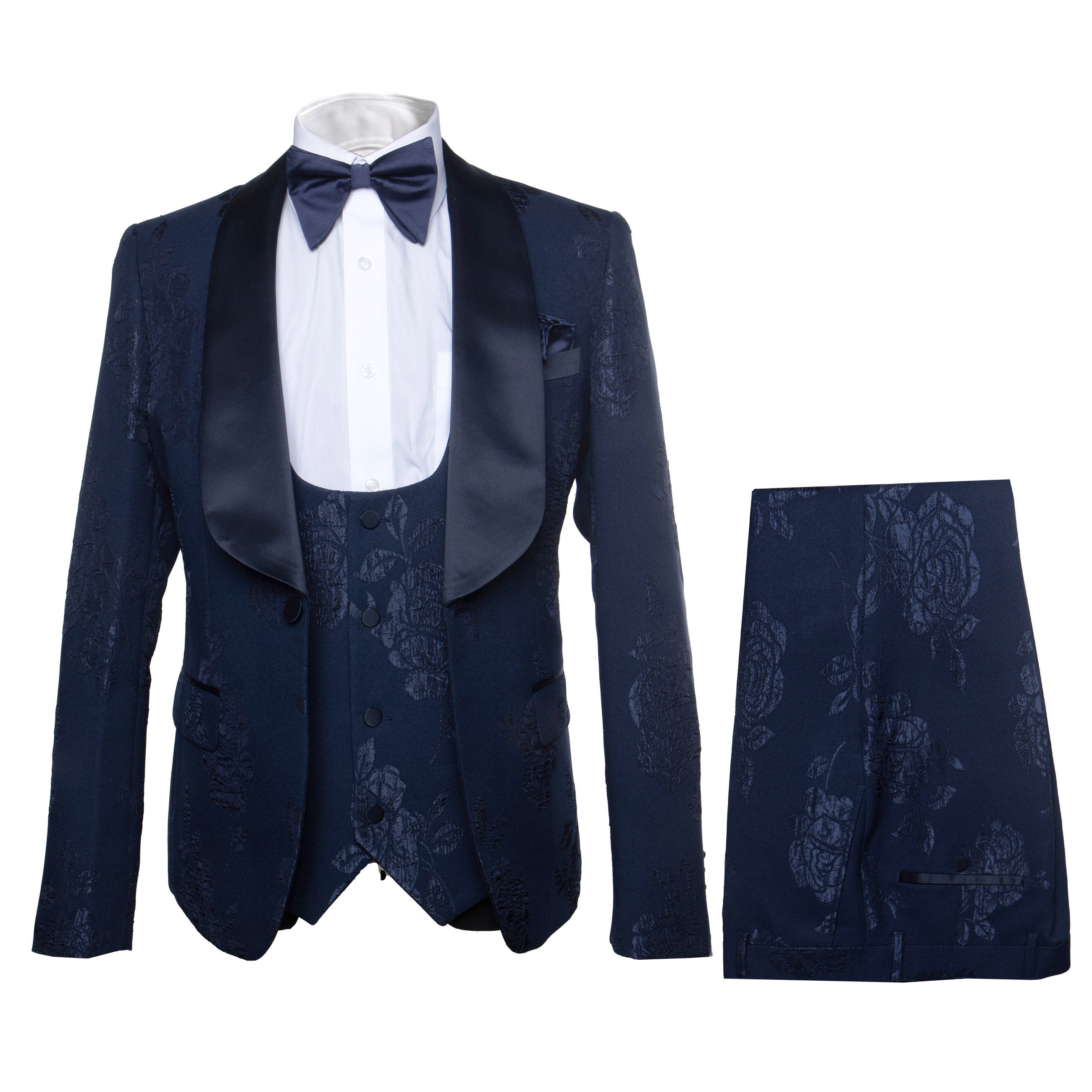 Rossi Man RM1252 â€“ Men's 3-Piece Smoking Style Tuxedo for Elegant Evenings - XS