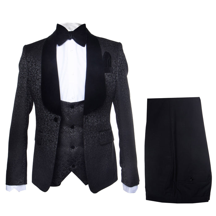 Rossi Man RM1446 Men’s Black 3 Piece Smoking Style Tuxedo Suit, Formal Wedding Prom Dinner Suit