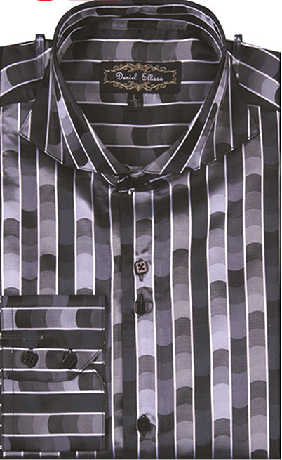 "Men's Black Sports Shirt - Regular Fit with Fancy Tonal Stripe Pattern" - 4XL - 20Â½ 36/37