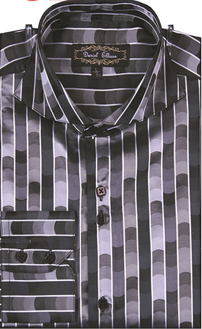 "Men's Black Sports Shirt - Regular Fit with Fancy Tonal Stripe Pattern"