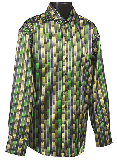 "Men's Green Sports Shirt - Regular Fit with Fancy Tonal Stripe Pattern"