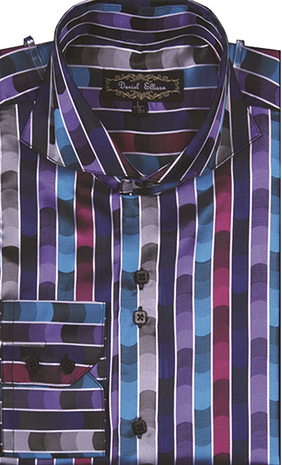 "Men's Regular Fit Stripe Sports Shirt - Turquoise Fancy Tonal Pattern"