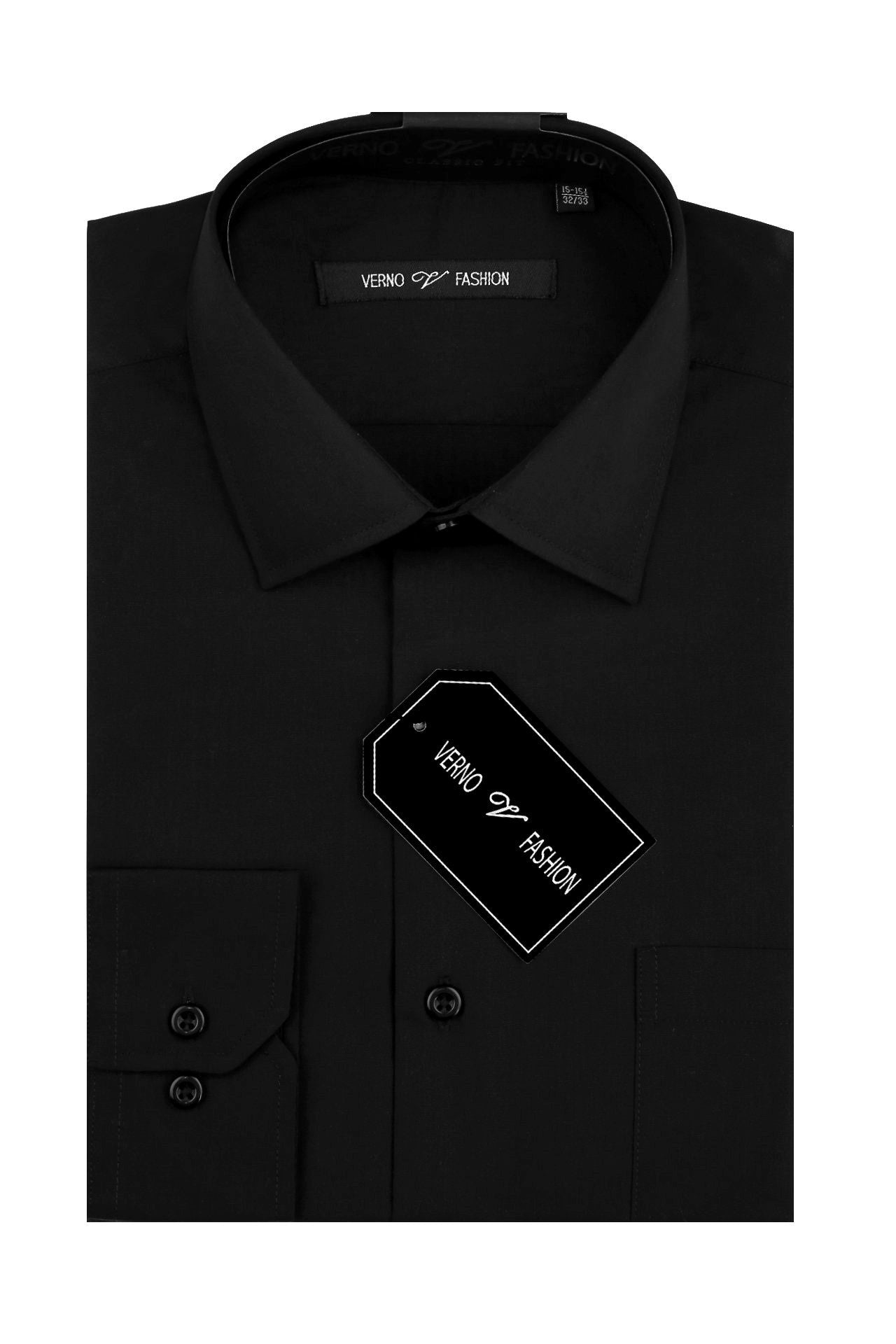 "Black Cotton Blend Dress Shirt - Regular Fit for Men"