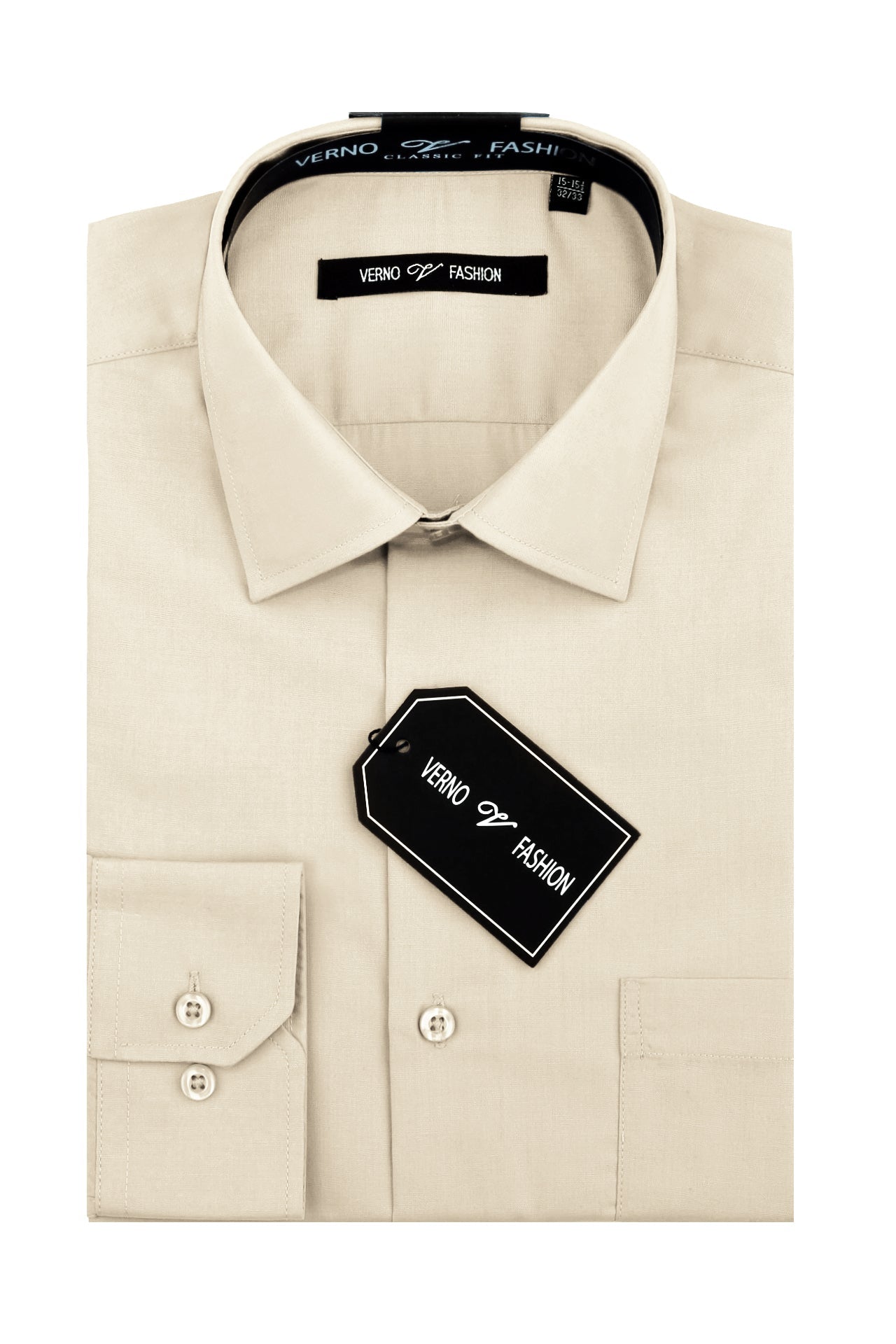 "Men's Taupe Cotton Blend Dress Shirt with Spread Collar"