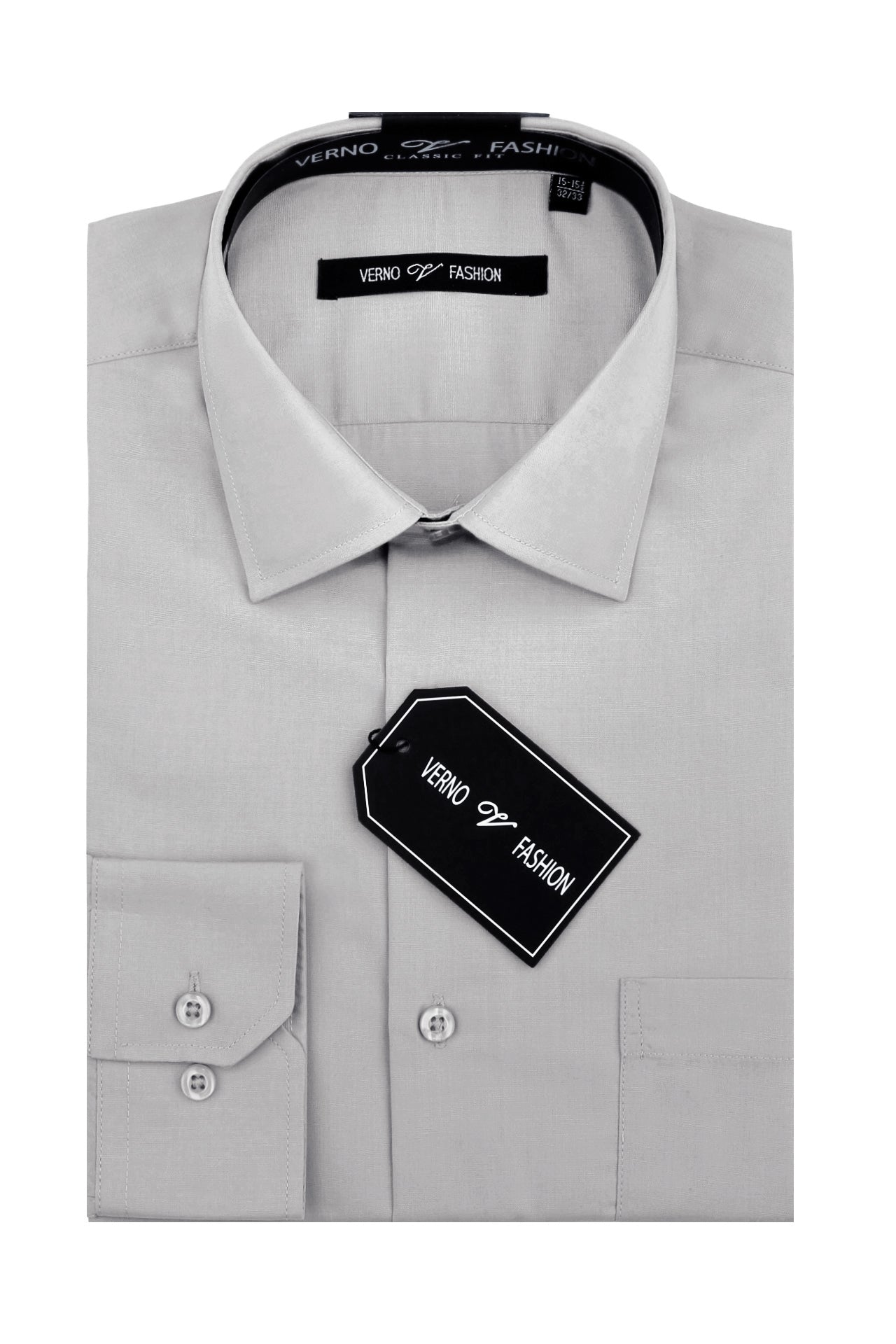 Grey Cotton Blend Dress Shirt - Regular Fit for Men