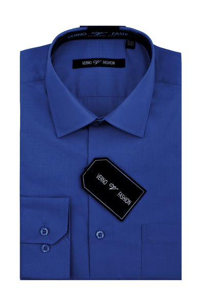 "Royal Blue Men's Dress Shirt - Regular Fit Cotton Blend"