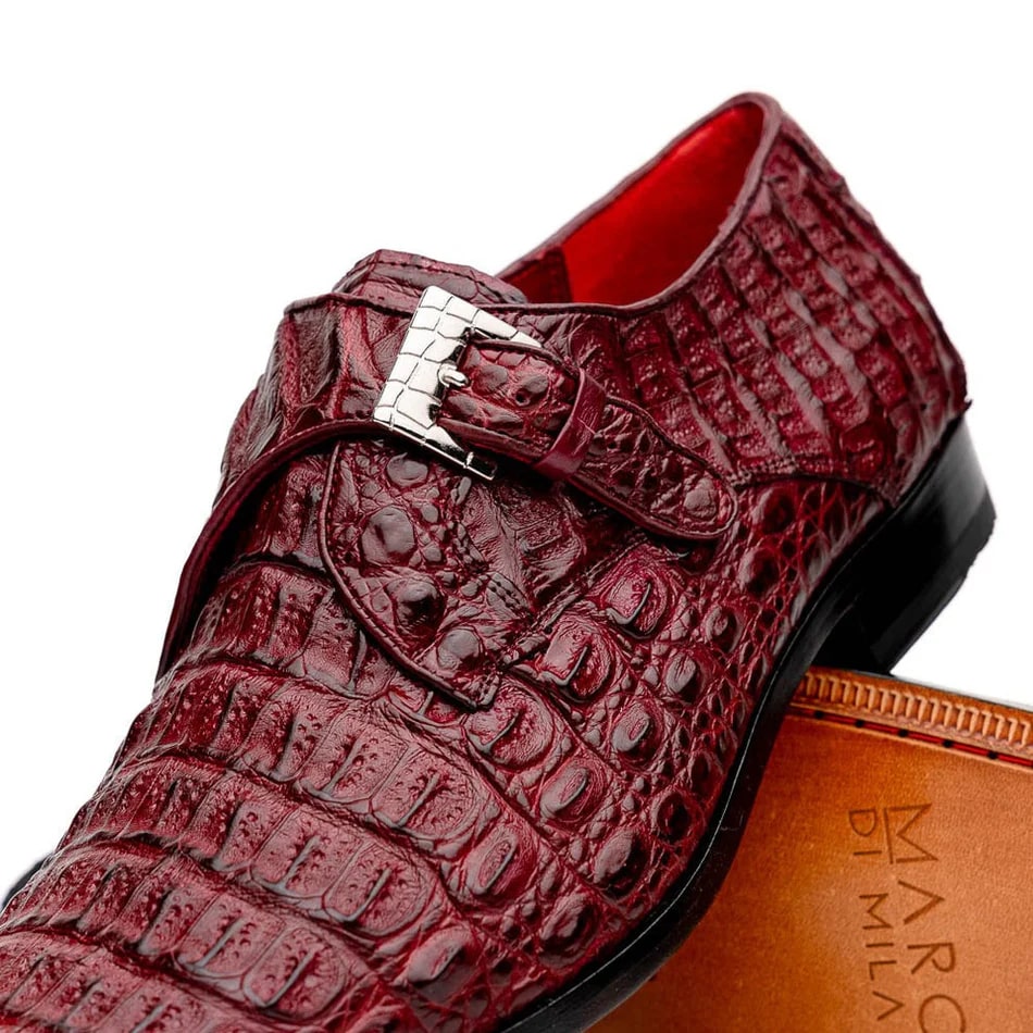 Marco Di Milano Rovigo Men's Shoes Wine Exotic Crocodile Skin Single Monk-strap Loafers - 8.5