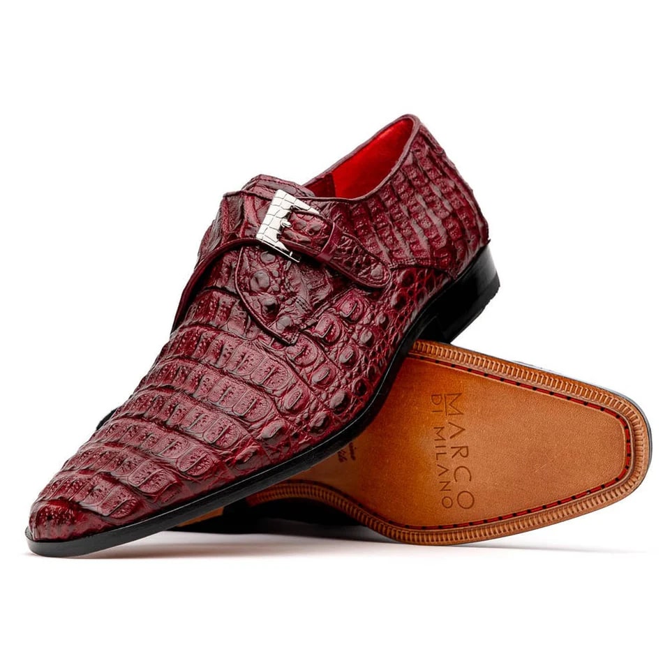 Marco Di Milano Rovigo Men's Shoes Wine Exotic Crocodile Skin Single Monk-strap Loafers - 8.5